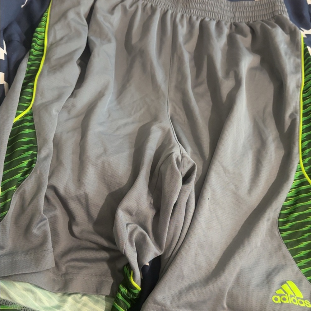 Adidas Gray and Green Athletic Shorts Lightweight Breathable